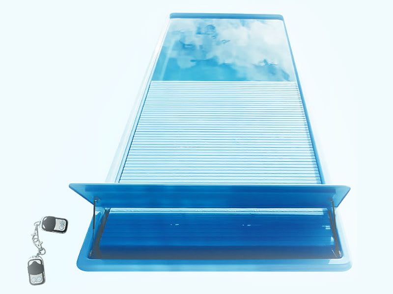 Fibreglass Swimming Pool with Electric Slatted Cover with remote key FOB