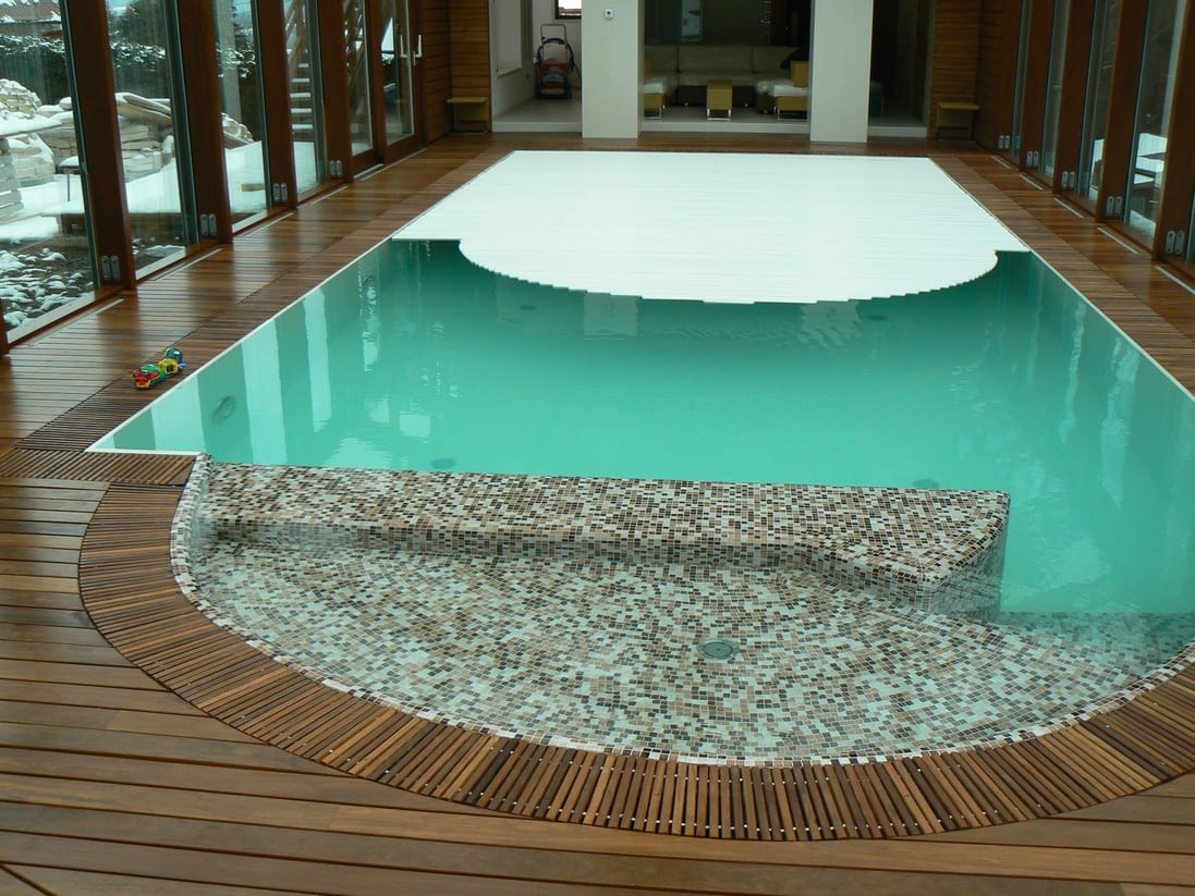 fibreglass pool with electric cover